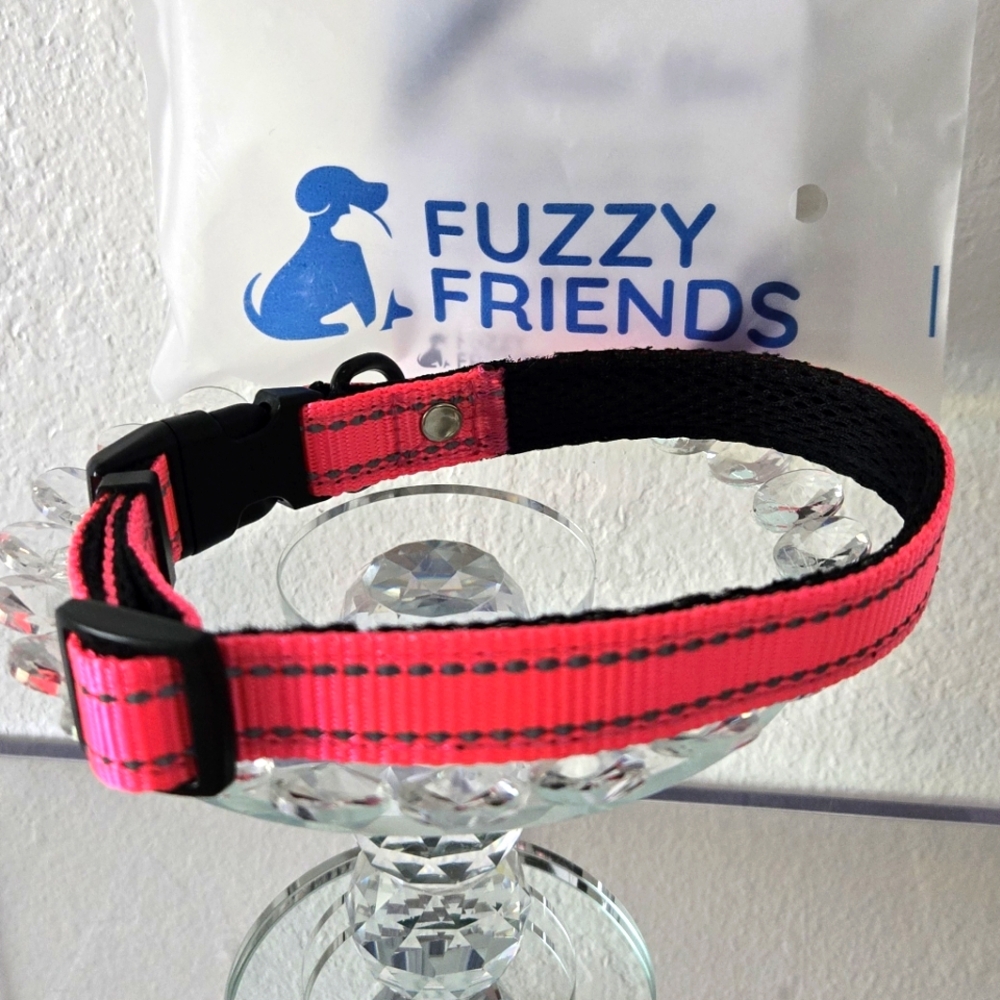 Fuzzy Friends Reflective Dog Collar - PINK - NEW in Bag